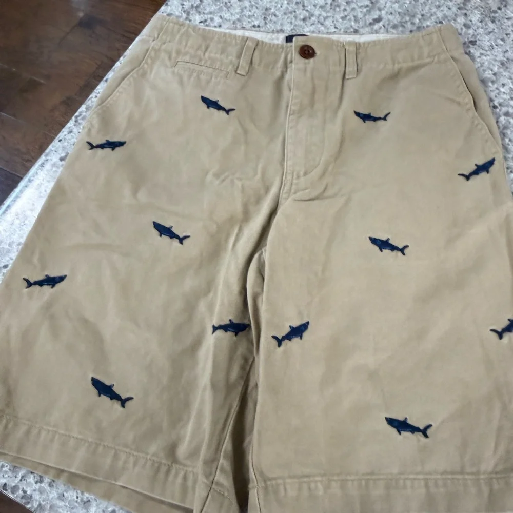 GAP Khaki Shorts with Navy Shark Embroidery